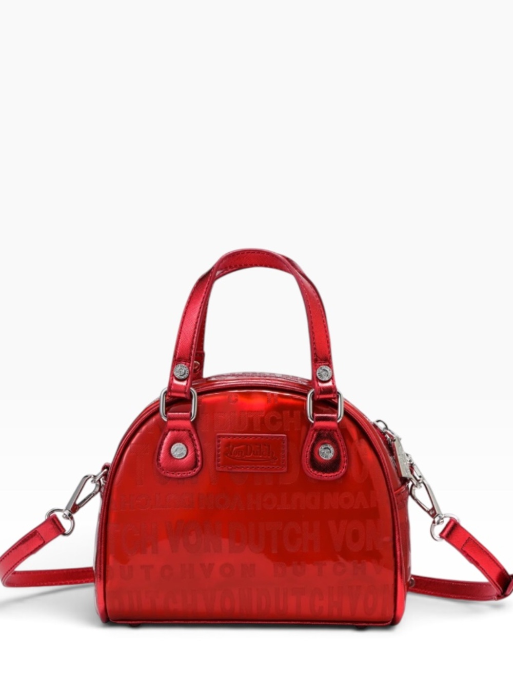 Von Dutch Red Metallic 2 Way Shoulder Crossbody Bowler Bag - NWT